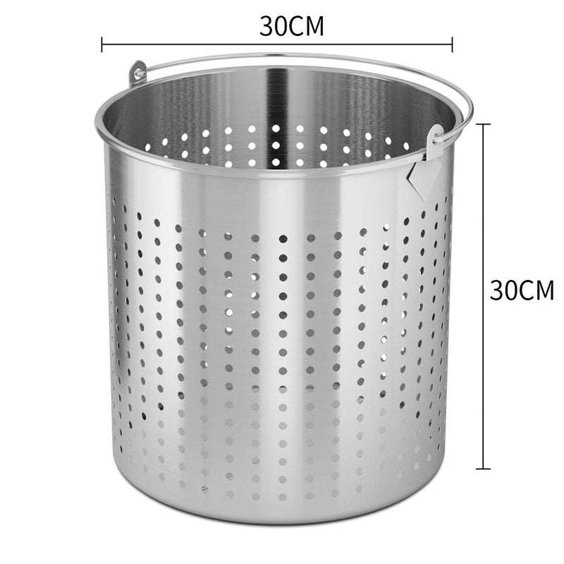 Silver Stainless Steel Perforated Pasta Strainer With Handle - 21L - Notbrand