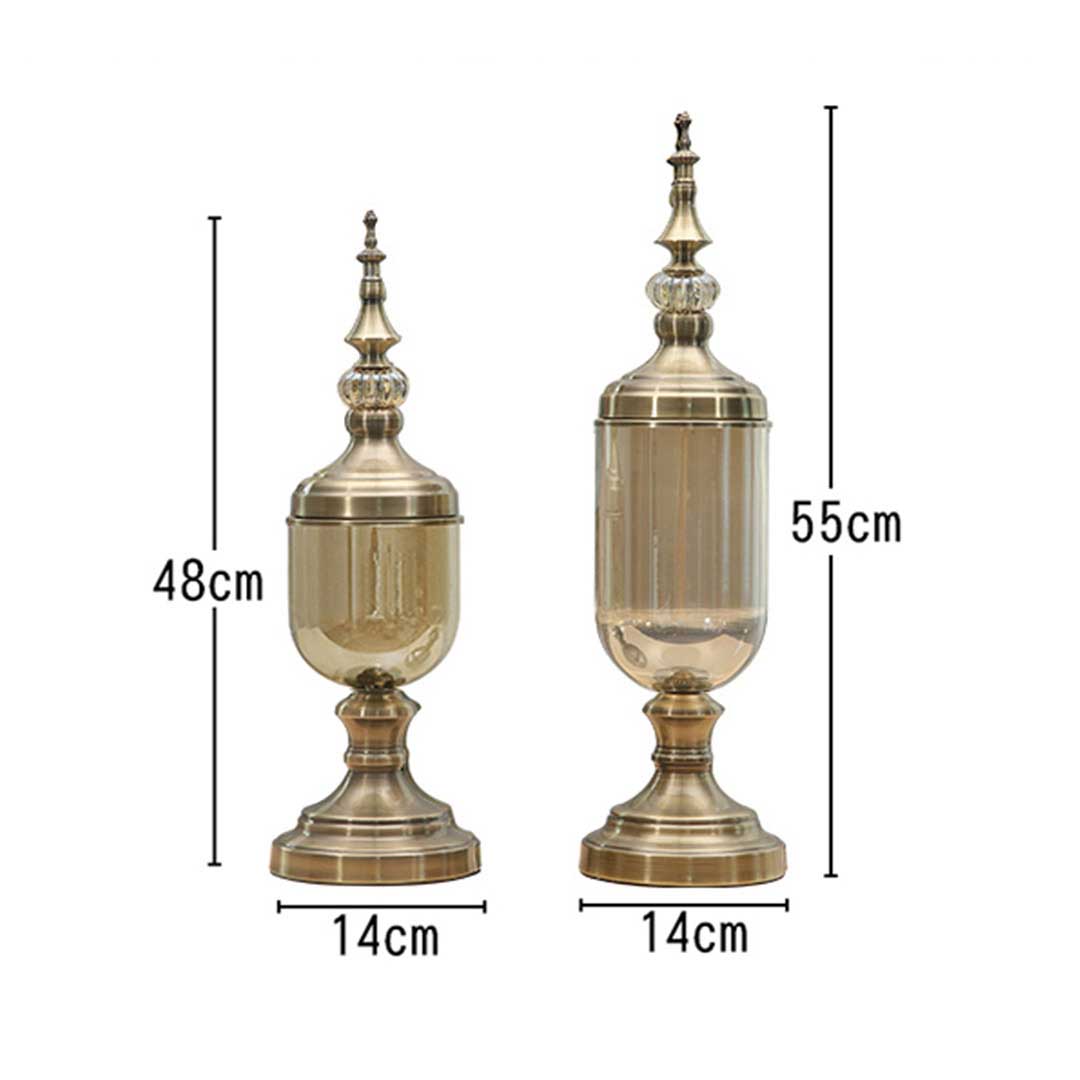 Set of 2 Clear Gold Glass Vase With Lid - Notbrand