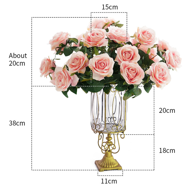 Clear Glass Cylinder Flower Vase With Artificial Silk Set - Notbrand