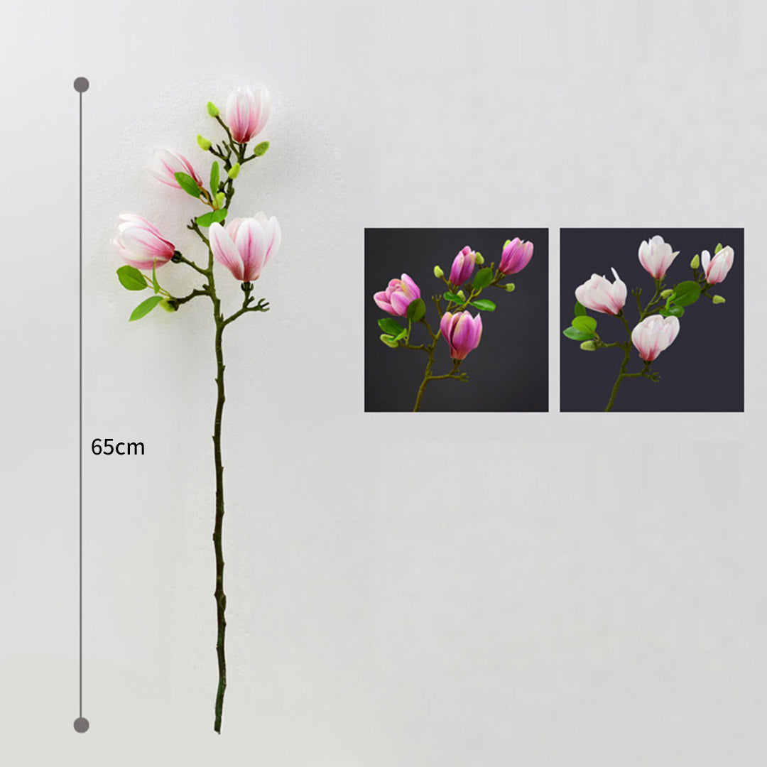 Glass Flower Vase With Artificial Silk Magnolia Denudata Set - Clear - Notbrand