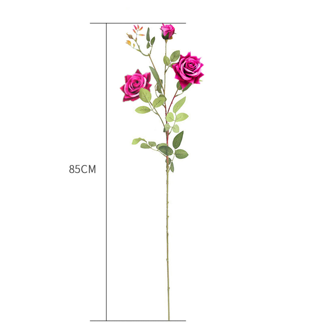Set of Green Glass Floor Vase And 12Pcs Dark Pink Artificial Flower - Notbrand