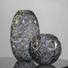 Set of 2 Grey Diamond Cut Glass Flower Vase With Gold Accent - Notbrand