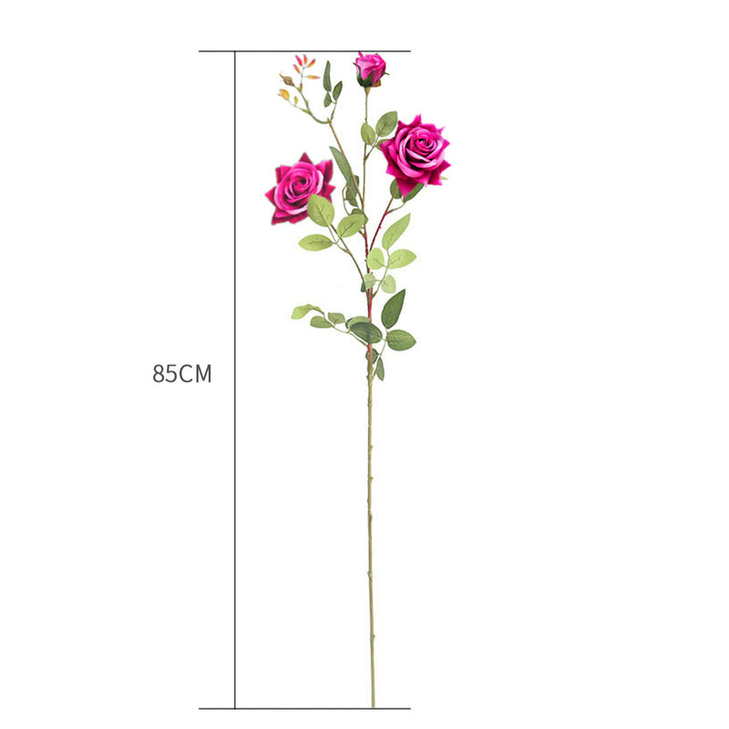 Set of Blue Glass Floor Vase And 12Pcs Dark Pink Artificial Flower - Notbrand