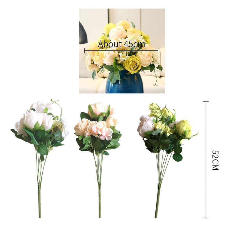 3Pcs White Rose Artificial Silk Flowers - 15 Heads - Notbrand
