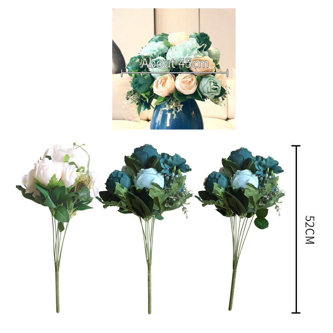 3Pcs Blue Rose Artificial Silk Flowers -15 Heads - Notbrand
