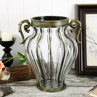 European Glass Flower Vase With Two Metal Handle - Clear - Notbrand