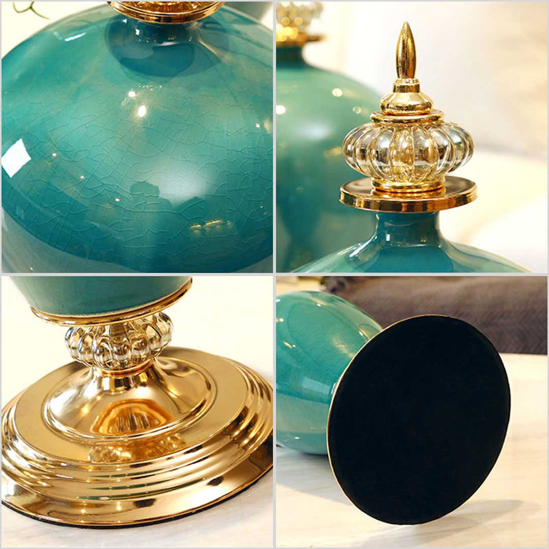 Dark Blue Ceramic Vase With Gold Metal Base - 42cm - Notbrand