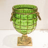 European Glassflower Vase With Metal Handle - Green - Notbrand