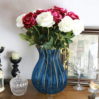 European Glass Flower Vase With Metal Handle - Blue - Notbrand