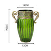 European Glass Flower Vase With Two Metal Handle - Green - Notbrand