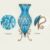 Set of Blue Glass Floor Vase And 12Pcs Dark Pink Artificial Flower - 67cm - Notbrand