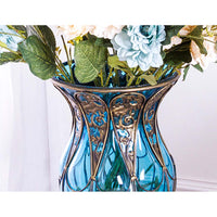 Set of Blue Glass Floor Vase And 12Pcs Blue Artificial Flower - Notbrand