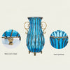 Set of Blue Glass Floor Vase With 12Pcs White Artificial Flower - Notbrand