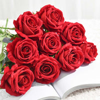 Red Rose Artificial Silk Flower Bouquet - 10Pcs - Notbrand