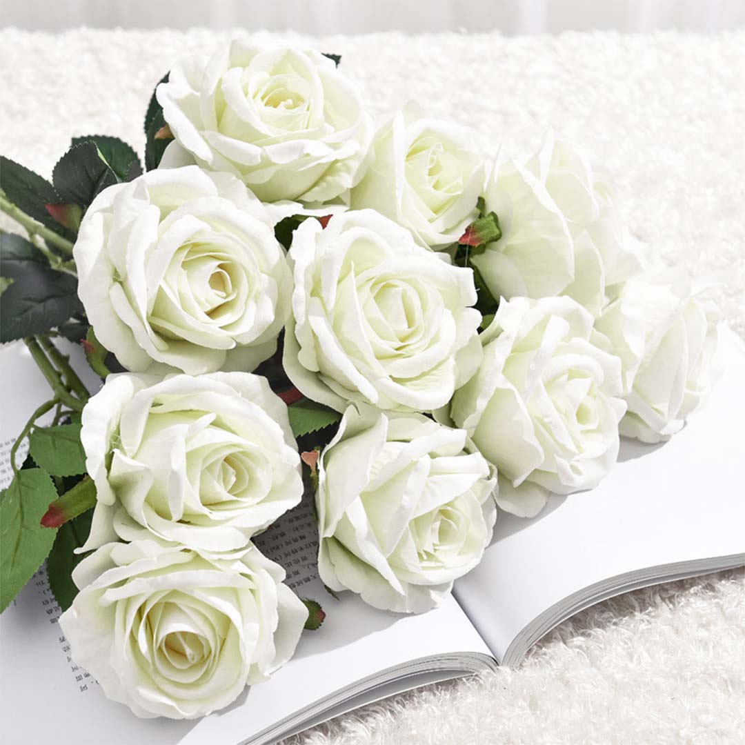 White Silk Rose Artificial Flowers - 5Pcs - Notbrand
