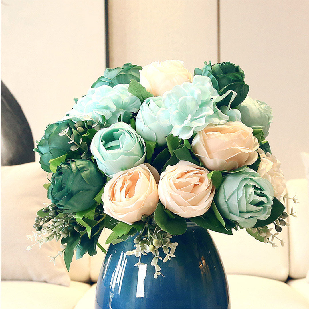 3Pcs Blue Rose Artificial Silk Flowers -15 Heads - Notbrand