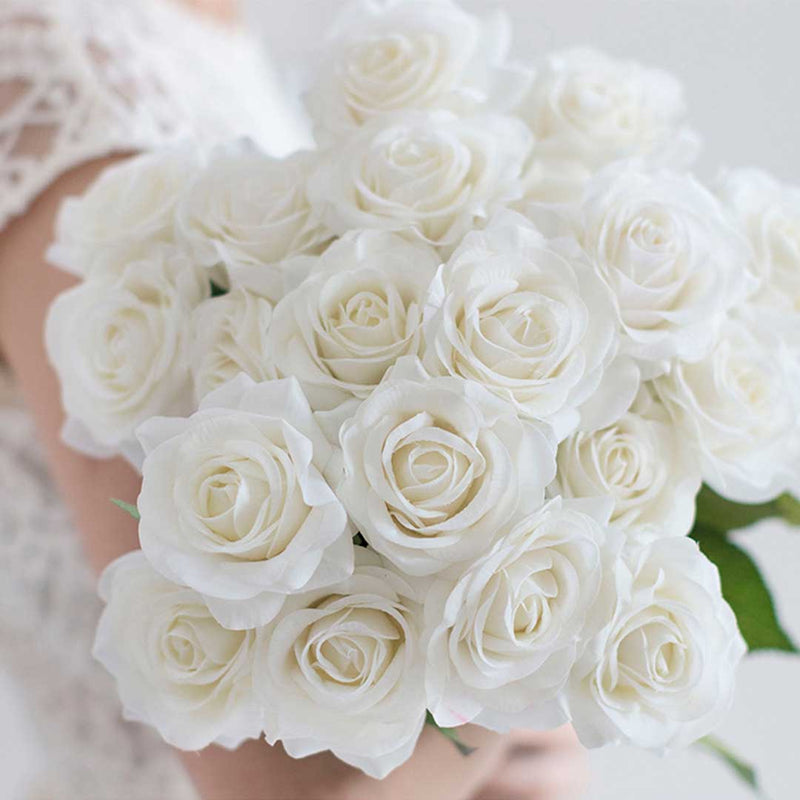 White Rose Artificial Silk Flower Bouquet - 10Pcs - Notbrand