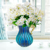 Set of Blue Glass Amphora Vase With Lilium Nanum Artificial Silk Flowers - Notbrand