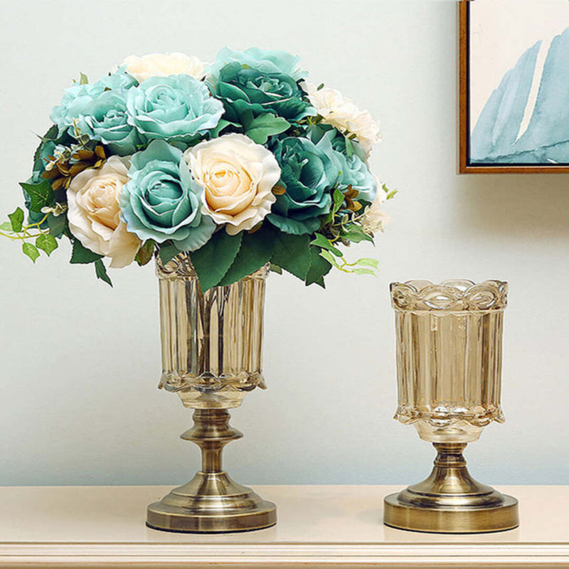 Set of 2 Transparent Flower Vase With Blue Flower - 25 cm & 28.5 cm - Notbrand