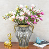 Clear Glass Flower Vase With Artificial Silk Magnolia Denudata Set - 6 Bunch 4 Heads - Notbrand