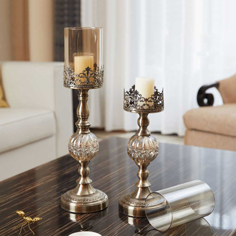 Glass Candle Holder With Candle Set - 42cm - Notbrand