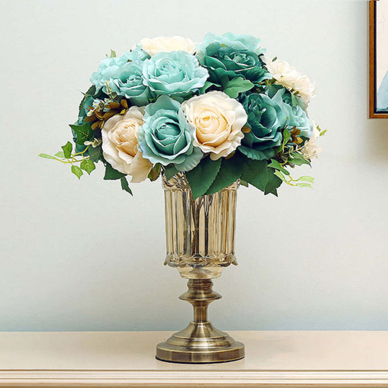 Transparent Glass Vase With Blue Flower Set - 28.5 cm - Notbrand