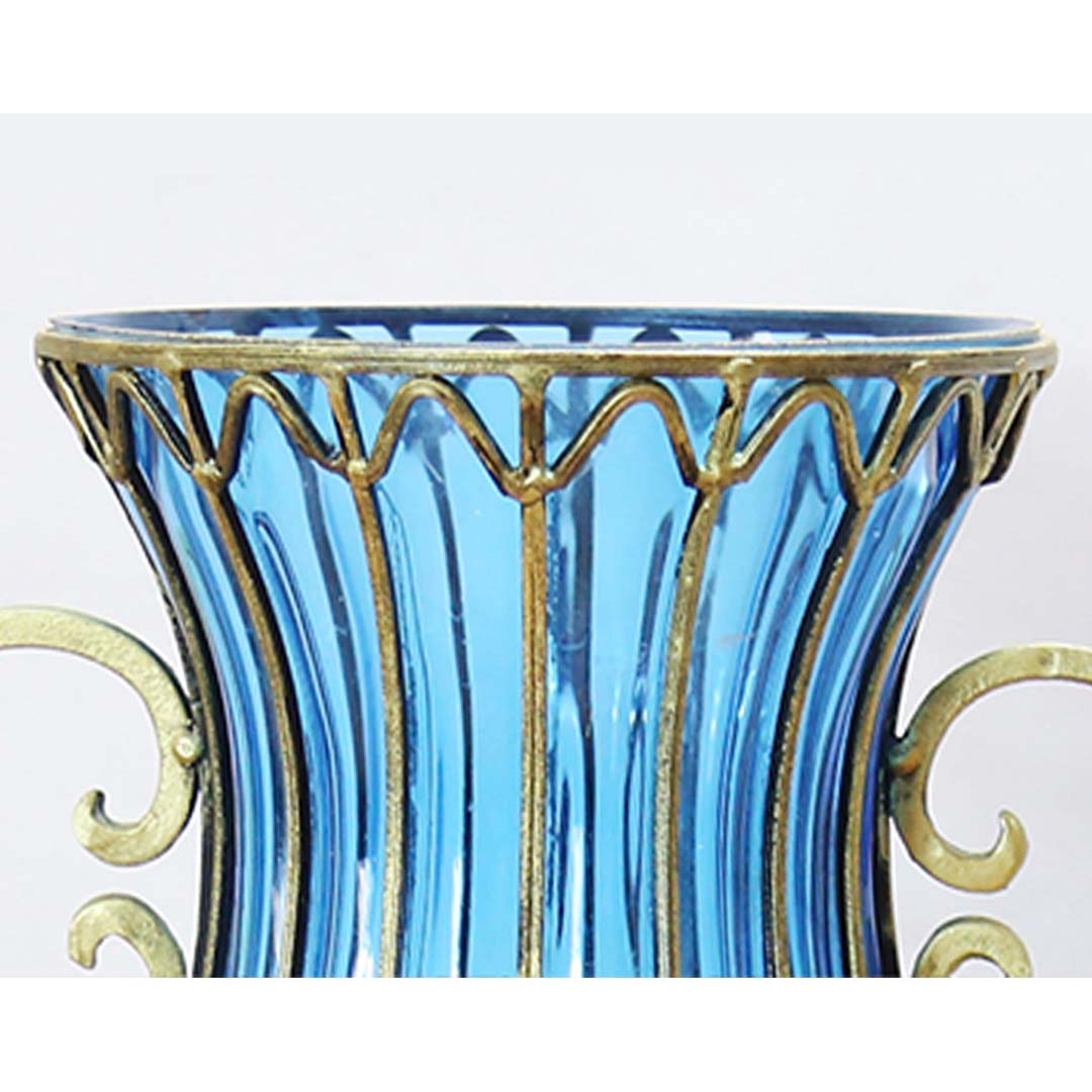 Blue Glass Floor Vase With Metal Stand - 50cm - Notbrand