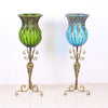 Set of Green Glass Floor Vase And 12Pcs Blue Artificial Flower - Notbrand