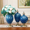 Set of 3 Green Ceramic Vases With Blue Flowers - Notbrand