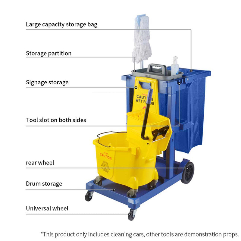 3 Tier Multifunction Janitor Cart & Bag - Blue - Notbrand