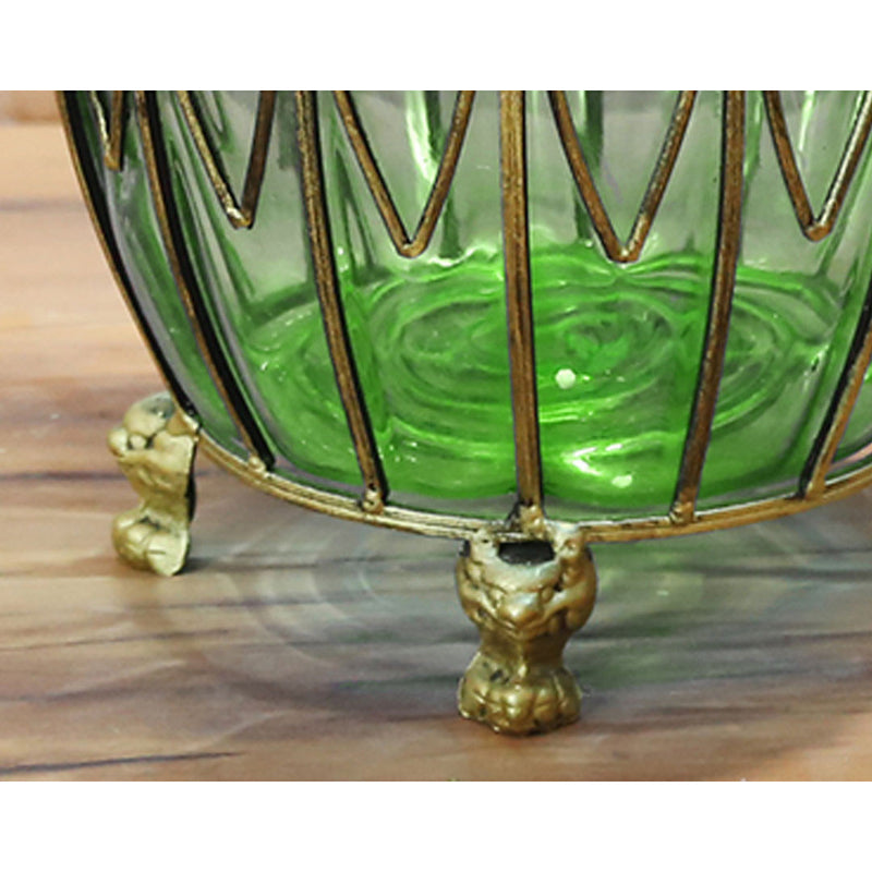 Set of Green Glass Floor Vase With 12Pcs White Artificial Flower - Notbrand