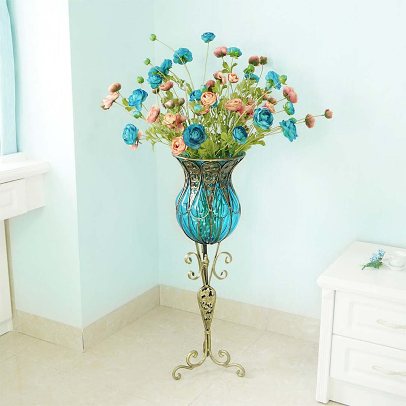 Blue Artificial Silk Flower Fake Rose Bouquet - 12Pcs - Notbrand