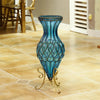 Set of Blue Glass Floor Vase And 12Pcs Pink Artificial Flower - 67cm - Notbrand