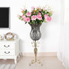 Set of Clear Glass Floor Vase With 12Pcs Pink Artificial Flower - Notbrand