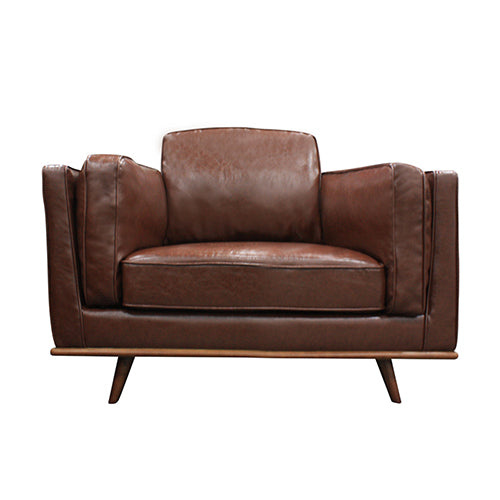 Bedra Armchair Faux Single Seater Leather Sofa with Wooden Frame - Brown - Notbrand