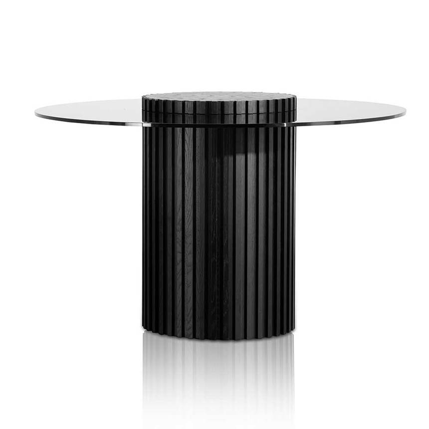 Wisteria Grey Glass Round Dining Table - Black