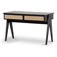 Treons 2 Drawer Rattan Office Desk - Black - Notbrand