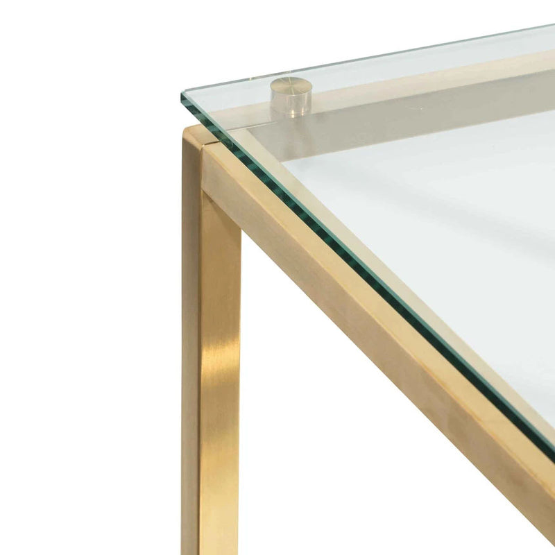 1.4m Glass Console Table - Brushed Gold Base - Notbrand