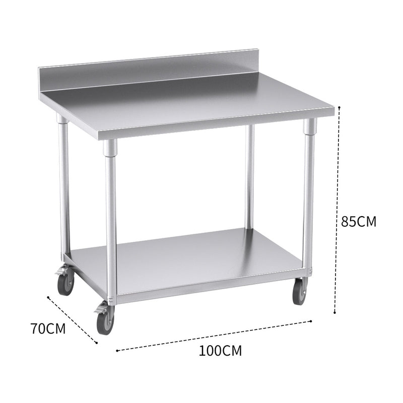 Stainless Steel Workbench With Backsplash And Wheels -100cm - Notbrand