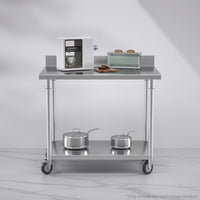 Stainless Steel Workbench With Backsplash And Wheels -100cm - Notbrand