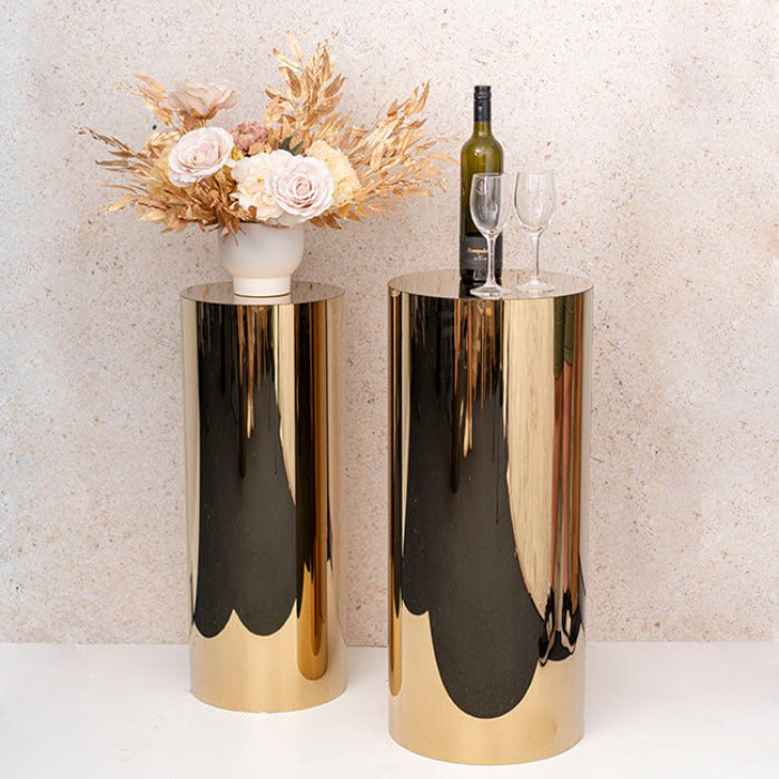 Set of 2 Circular Stainless Steel Plinth - Shiny Gold - Notbrand