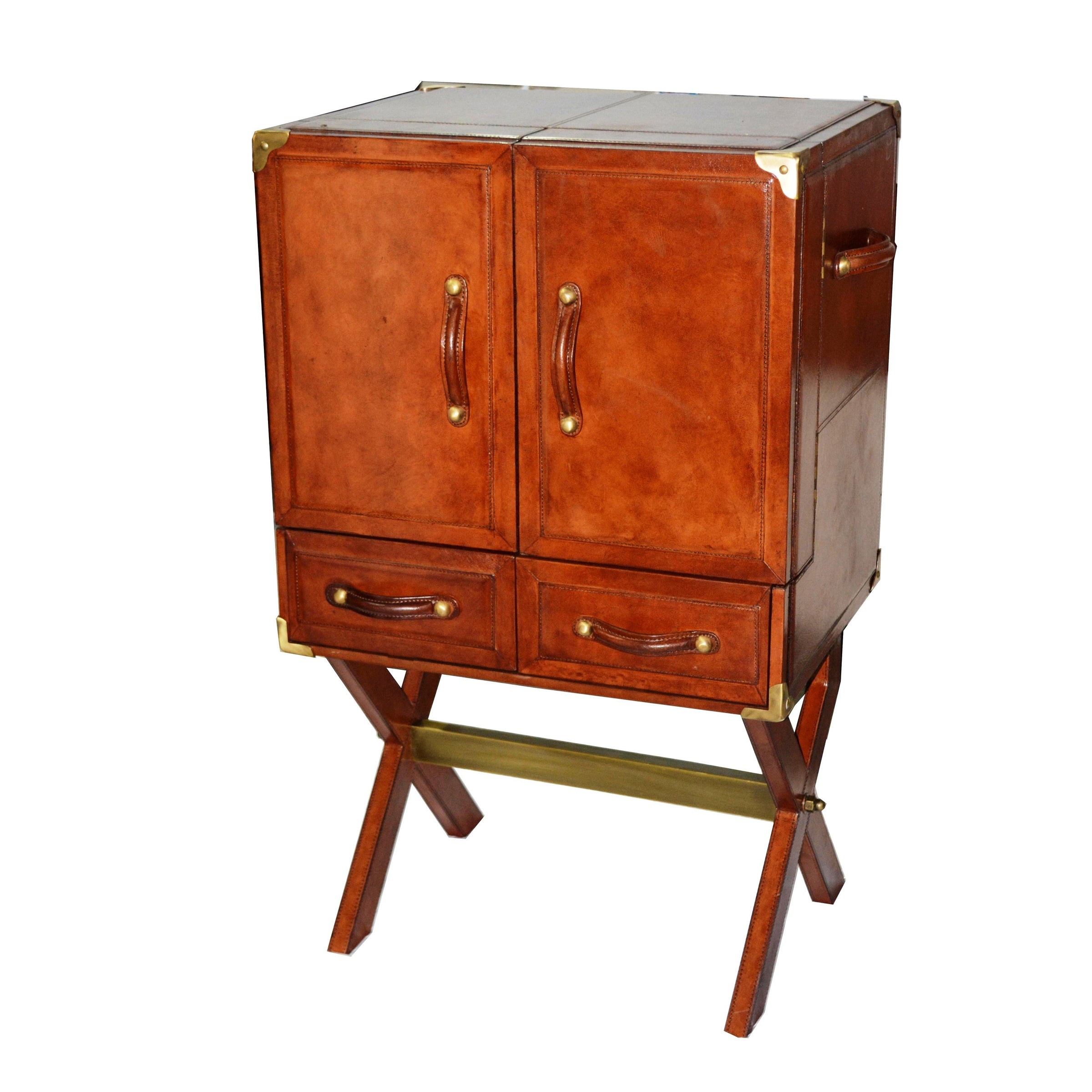 King William Bar Cabinet With Stand Tan Leather - Notbrand