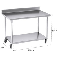 Stainless Steel Workbench With Backsplash And Wheels -120cm - Notbrand