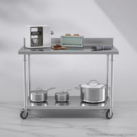 Stainless Steel Workbench With Backsplash And Wheels -120cm - Notbrand