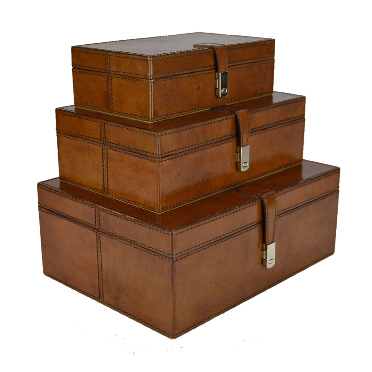 Malumka Set of 3 Tan Leather Boxes - Notbrand