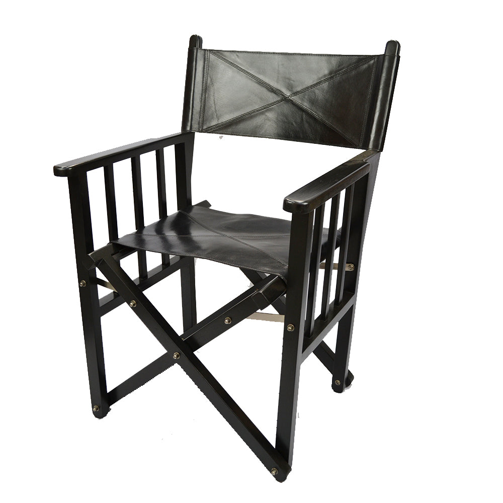 Black Leather Portable Director's Chair - Notbrand