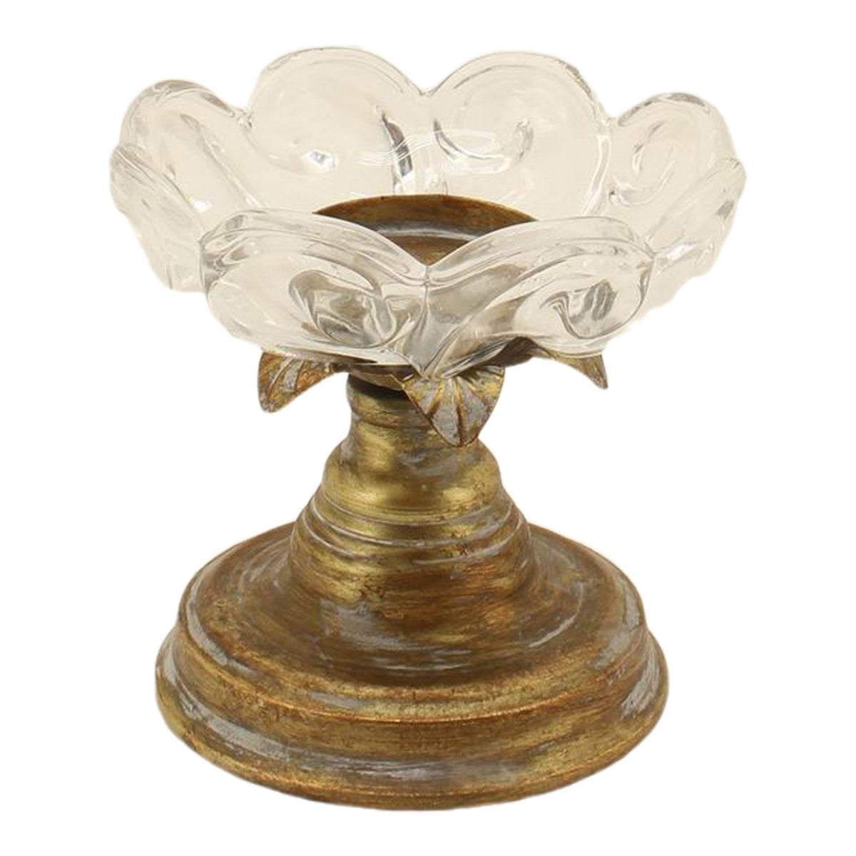 Lotus Metal Pillar Lustre & Glass Candle Holder - Brown Rust - Notbrand