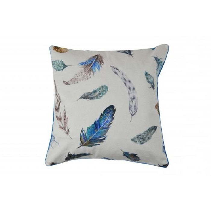 Blue Feathers Cotton Cushion Cover - Notbrand