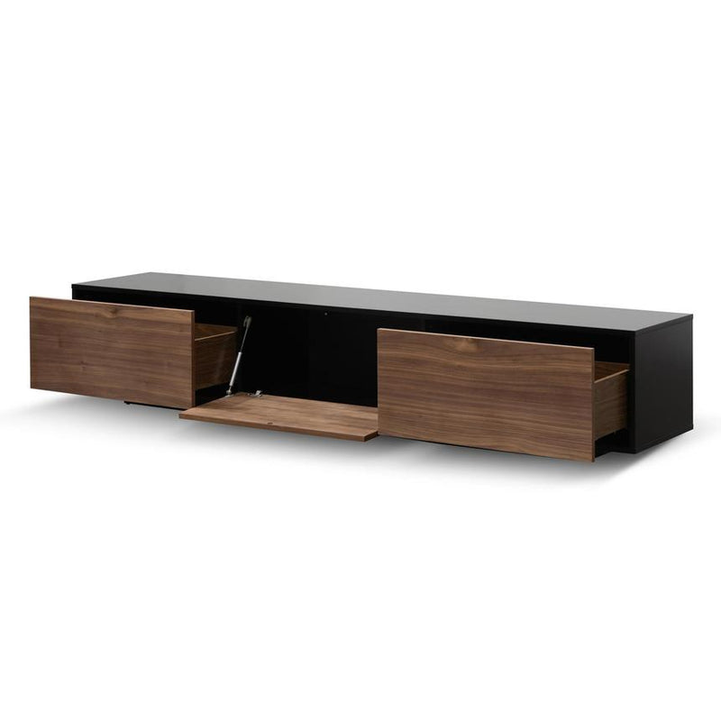 2.3m Wooden Entertainment Unit - Black with Walnut Drawers - Notbrand