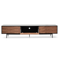 2.3m Wooden TV Entertainment Unit - Walnut Drawers and Black Frame - Notbrand